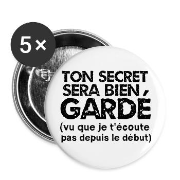 ton secret sera bien gardé - Lot de 5 grands badges (56 mm) - blanc - Devant