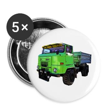 IFA L60 mit Ballonreifen Allrad 4x4 Kipper - Buttons groß 56 mm (5er Pack) - Weiß - Vorne