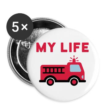 My life (Feuerwehrauto mit Leiter) - Buttons groß 56 mm (5er Pack) - Weiß - Vorne