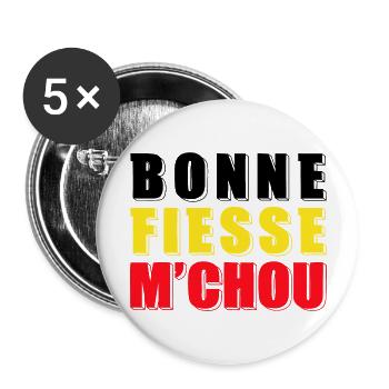 Bonne fièsse m'chou (fête nationale belge) (clair) - Lot de 5 grands badges (56 mm) - blanc - Devant