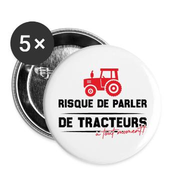 Risque de parler de tracteurs à tout moment - Lot de 5 grands badges (56 mm) - blanc - Devant