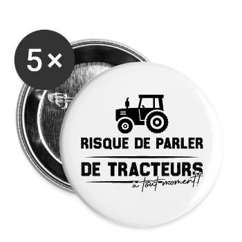 Risque de parler de tracteurs à tout moment - Lot de 5 grands badges (56 mm) - blanc - Devant