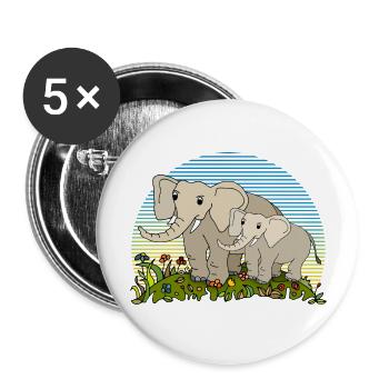 Elefanten - Buttons groß 56 mm (5er Pack) - Weiß - Vorne
