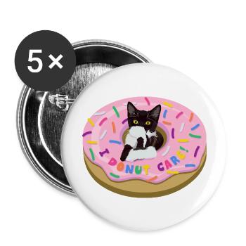 Katze Kira Donut "I DONUT CARE!" - Buttons groß 56 mm (5er Pack) - Weiß - Vorne