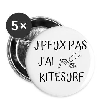 Je peux pas j'ai kitesurf - Lot de 5 grands badges (56 mm) - blanc - Devant