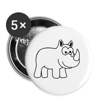 Nashorn Comic Tier - Buttons groß 56 mm (5er Pack) - Weiß - Vorne