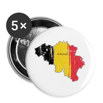 Belgische Flagge Karte von Brüssel - Buttons groß 56 mm (5er Pack) - Weiß - Vorne