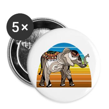 Éléphant - Lot de 5 grands badges (56 mm) - blanc - Devant