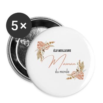 élu meilleure maman du monde - Lot de 5 grands badges (56 mm) - blanc - Devant