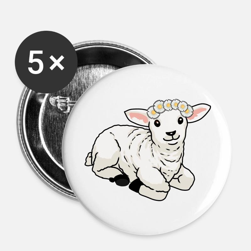 Happy Easter Sheep Lamb Children Baby ungulates Shepherd - Buttons large 2.2''/56 mm (5-pack) - white
