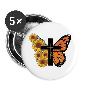 Butterfly Flower Motivational Saying Woman - Buttons large 2.2''/56 mm (5-pack) - white - Front