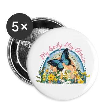 Schmetterling Blume Motivationsspruch Spruch Frau - Buttons groß 56 mm (5er Pack) - Weiß - Vorne