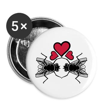 Houseflies in love Couple Hearts - Buttons large 2.2''/56 mm (5-pack) - white - Front