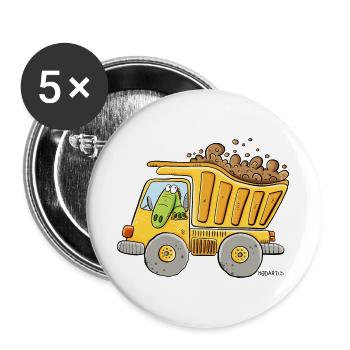 Truck dump truck with crocodile construction site I boys - Buttons large 2.2''/56 mm (5-pack) - white - Front