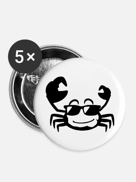 Krebs Krabbe mit Sonnenbrille - Buttons groß 56 mm (5er Pack) - Weiß