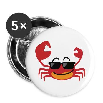 Crab crab with sunglasses - Buttons large 2.2''/56 mm (5-pack) - white - Front