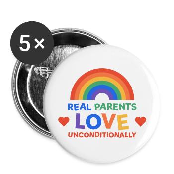 LGBTQ Eltern lieben bedingungslos Regenbogen - Buttons groß 56 mm (5er Pack) - Weiß - Vorne