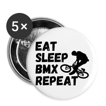 eat sleep bmx repeat - Radsport-Humor - Buttons groß 56 mm (5er Pack) - Weiß - Vorne