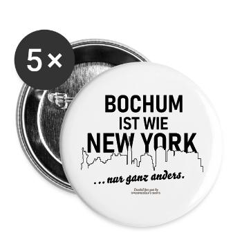 Bochum T-Shirt Spruch wie New York - Buttons groß 56 mm (5er Pack) - Weiß - Vorne