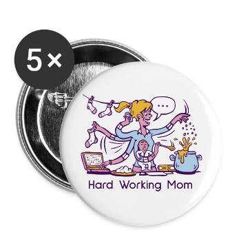 Maman qui travaille dur - Jack of all trades Mama - Lot de 5 grands badges (56 mm) - blanc - Devant