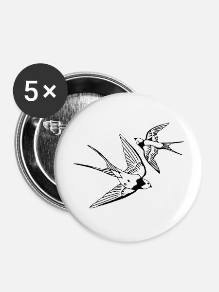 Vögel - Buttons groß 56 mm (5er Pack) - Weiß