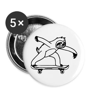 Faultier Skateboard Lustig Geschenkidee - Buttons groß 56 mm (5er Pack) - Weiß - Vorne