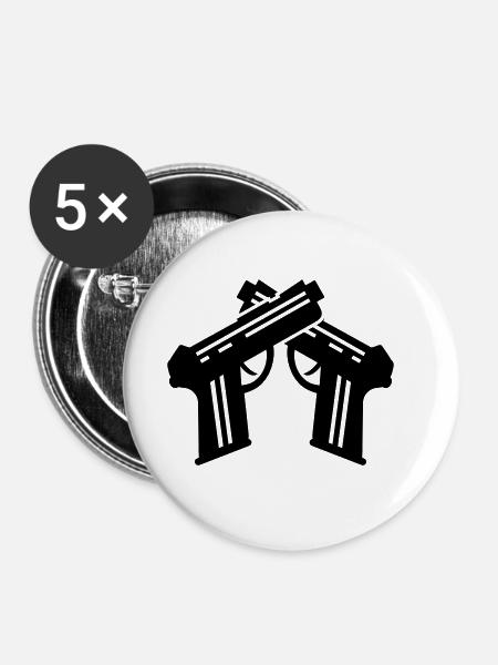 Pistole Symbol - Buttons groß 56 mm (5er Pack) - Weiß