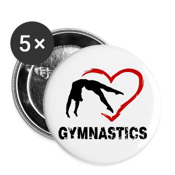 Gymnastics, Gymnast and Heart, Gymnastics - Buttons large 2.2''/56 mm (5-pack) - white - Front