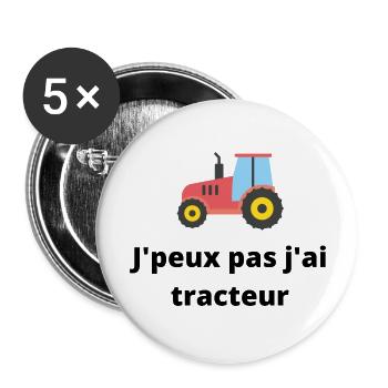 J peux pas j'ai tracteur - Lot de 5 grands badges (56 mm) - blanc - Devant