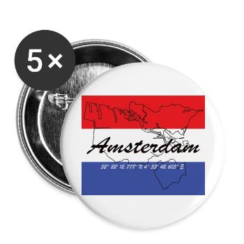 Amsterdam - Niederlandes Hauptstadt, GPS, Flagge - Buttons groß 56 mm (5er Pack) - Weiß - Vorne