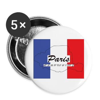 Paris - Hauptstadt mit GPS-Koordinaten & Flagge - Buttons groß 56 mm (5er Pack) - Weiß - Vorne