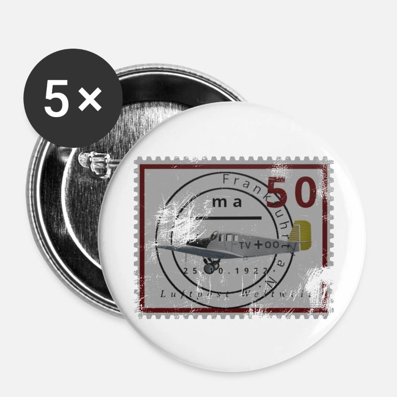 Historische Briefmarke der Luftfahrt, phantasie - Buttons groß 56 mm (5er Pack) - Weiß