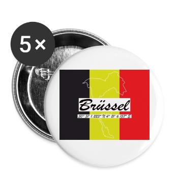 Brüssel - Hauptstadt mit GPS-Koordinaten & Flagge - Buttons groß 56 mm (5er Pack) - Weiß - Vorne
