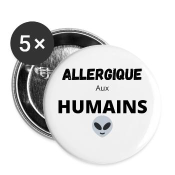 ALLERGIQUE AUX HUMAINS - Lot de 5 grands badges (56 mm) - blanc - Devant