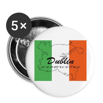 Dublin - Hauptstadt mit GPS & Flagge - Buttons groß 56 mm (5er Pack) - Weiß - Vorne