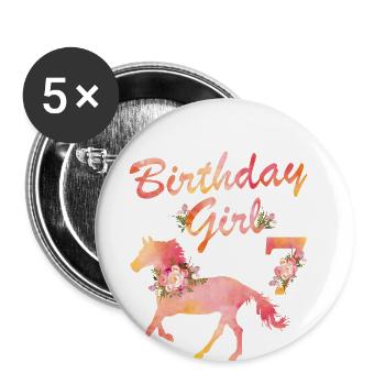 Horse Lover 7th Birthday For Girls Love Horses 7 - Lot de 5 grands badges (56 mm) - blanc - Devant
