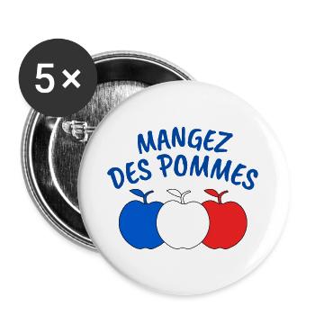 pomme, mangez des pommes - Lot de 5 grands badges (56 mm) - blanc - Devant