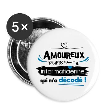 Amoureux d'une informaticienne ! humour geek - Lot de 5 grands badges (56 mm) - blanc - Devant