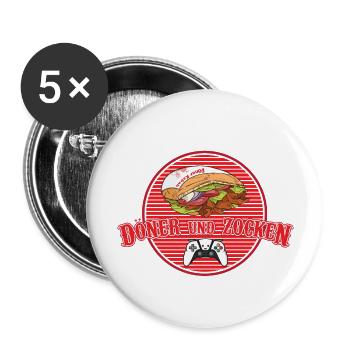 Döner und Zocken - Buttons groß 56 mm (5er Pack) - Weiß - Vorne