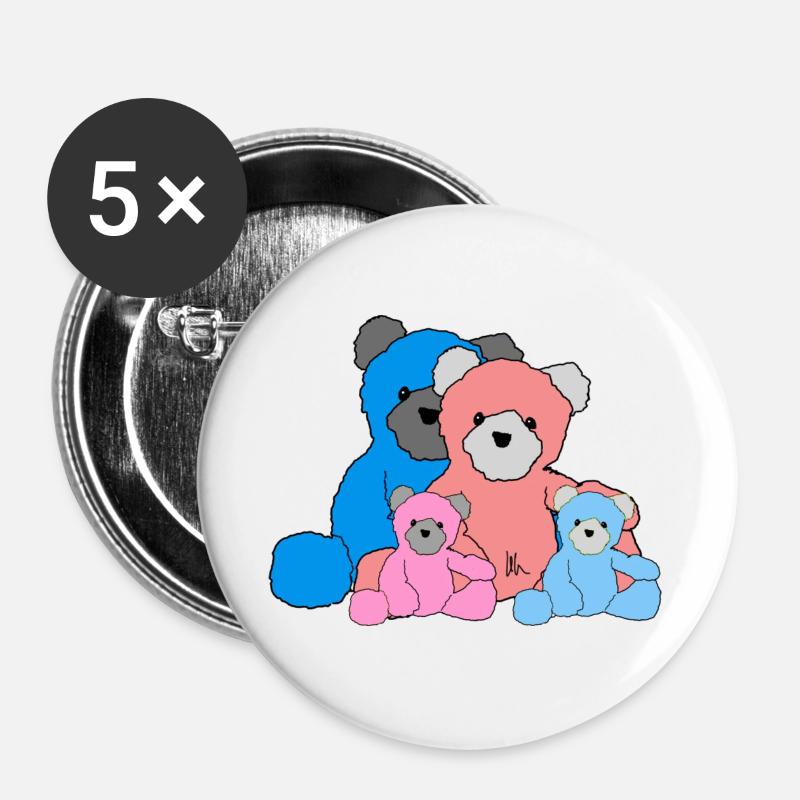 Teddy family - Buttons large 2.2''/56 mm (5-pack) - white
