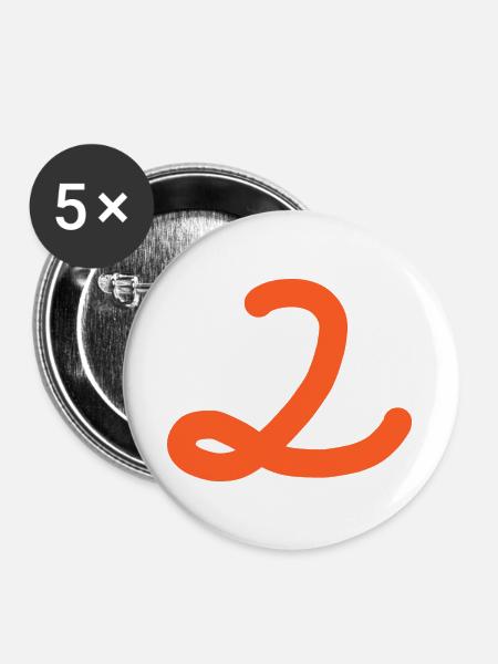2 Nummer zwei Zahl - Buttons groß 56 mm (5er Pack) - Weiß