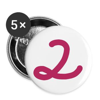 2 Numéro deux rose chiffre rose - Lot de 5 grands badges (56 mm) - blanc - Devant