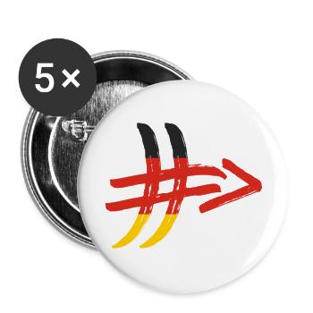 Deutschland Flagge Deutschlandflagge Hashtag EM WM - Buttons groß 56 mm (5er Pack) - Weiß - Vorne