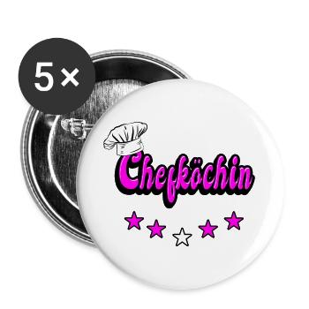 Chefköchin Design - Buttons groß 56 mm (5er Pack) - Weiß - Vorne