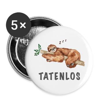 Tatenlos Faultier Lustige Sprüche - Buttons groß 56 mm (5er Pack) - Weiß - Vorne