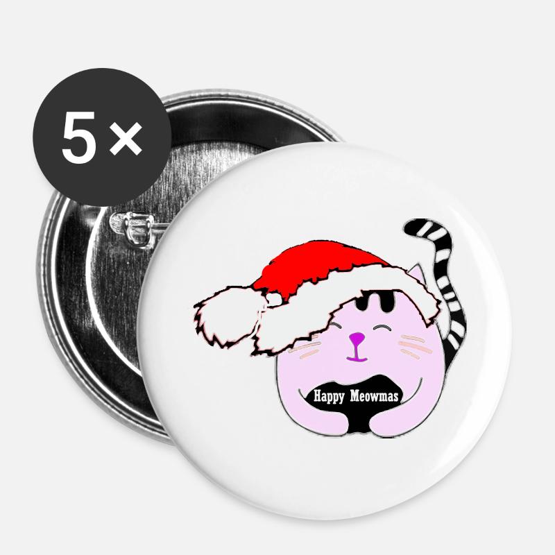 Santa Cat - Buttons large 2.2''/56 mm (5-pack) - white