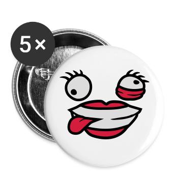 Verrücktes weibliches Comic Gesicht - Buttons groß 56 mm (5er Pack) - Weiß - Vorne