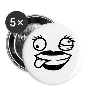 Comic Face Crazy Woman - Buttons large 2.2''/56 mm (5-pack) - white - Front