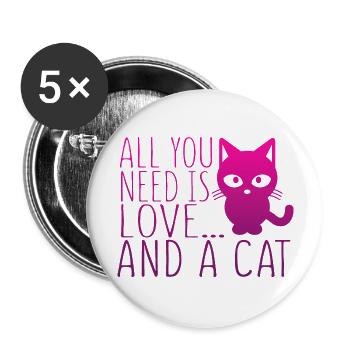 All You Need is Love and a Cat T-Shirt + MORE! - Buttons large 2.2''/56 mm (5-pack) - white - Front