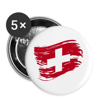 Schweiz Fahne - Schweizer Flagge - Buttons groß 56 mm (5er Pack) - Weiß - Vorne